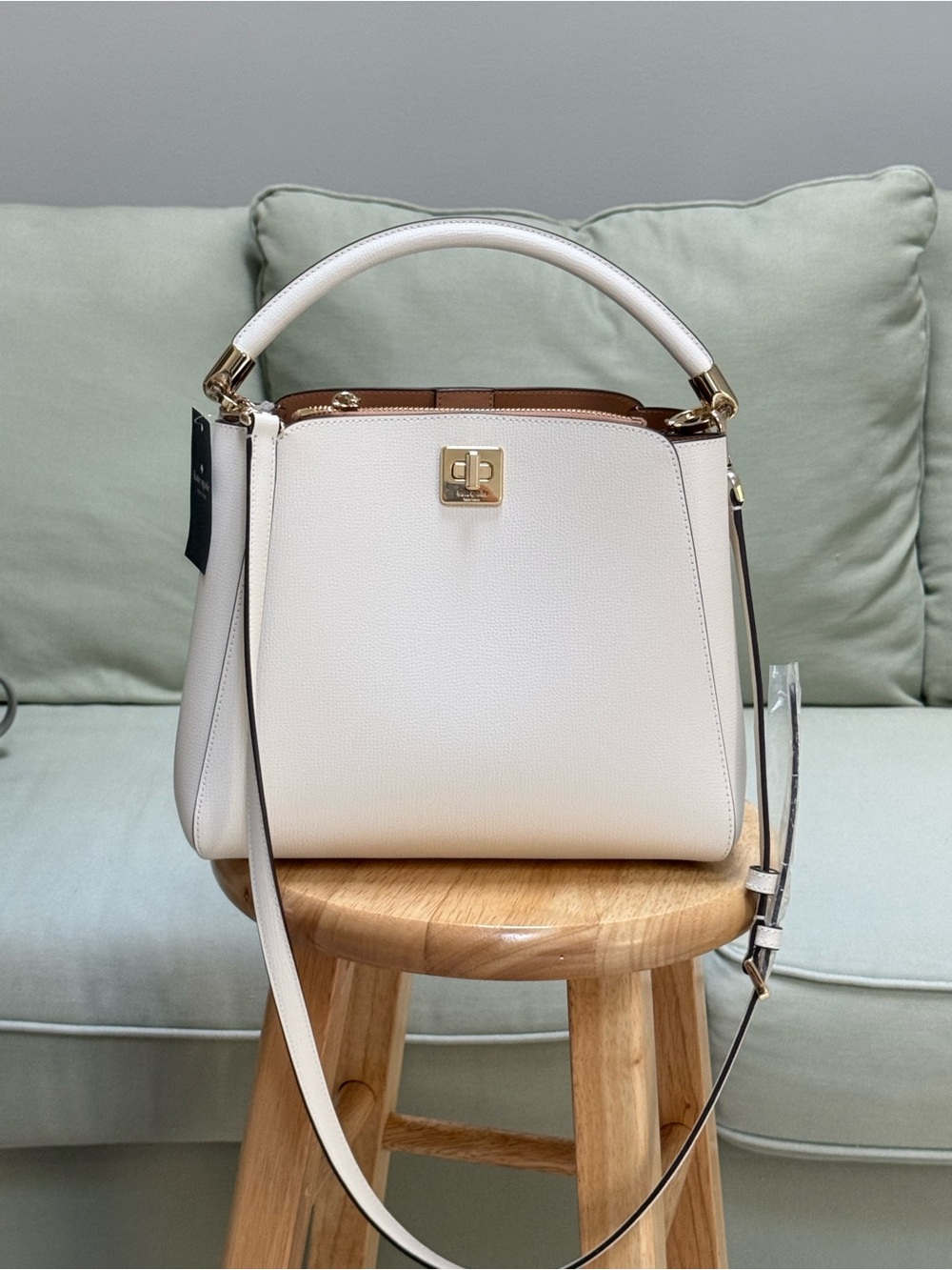 Kate Spade Phoebe: Cream Structured Top-Handle Satchel with Gold Hardware